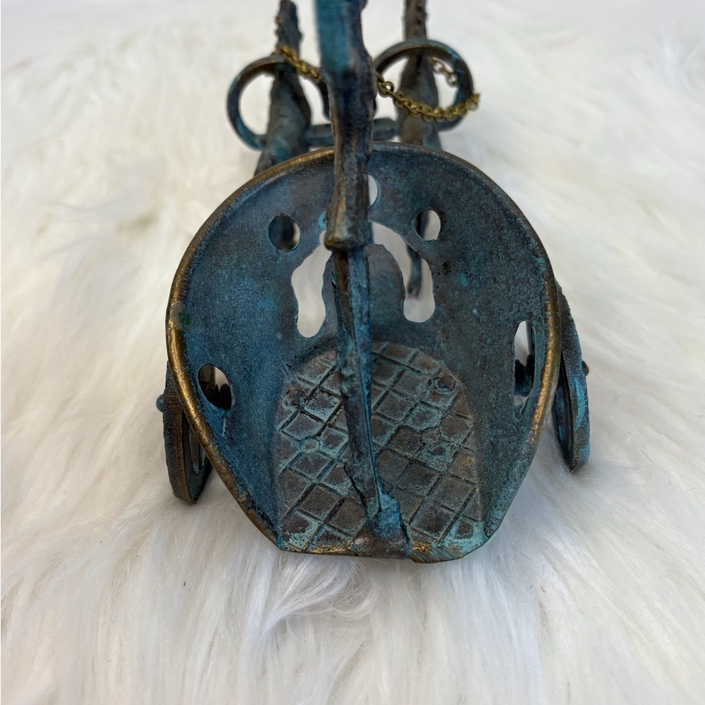 (148) Bronze Chariot Figurine with Blue Accents - Picture 8 of 9